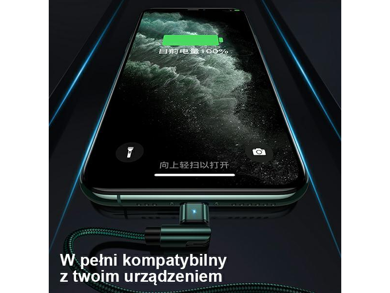 USAMS Kabel pleciony obrotowy U60 2A Lightning zielony