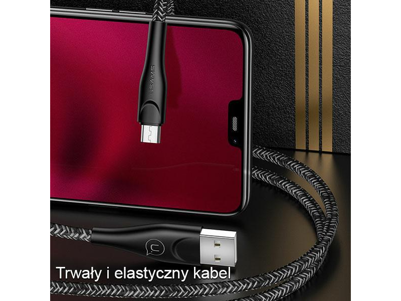 USAMS Kabel pleciony U41 microUSB 3m 2A czerwony