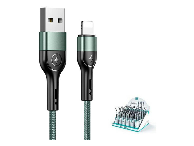 USAMS Kabel pleciony 2A lightning U55 zielony