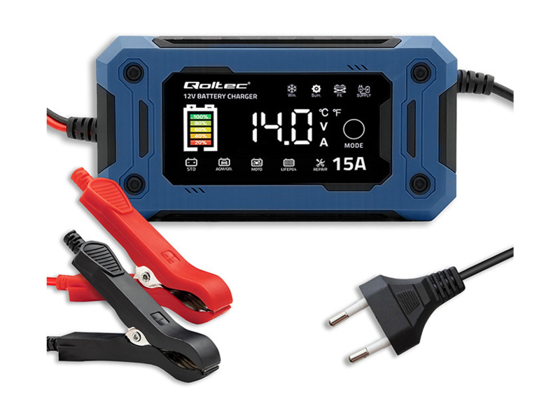 Qoltec Inteligentna mikroprocesorowa ładowarka 12V 15A (AGM, GEL, L)