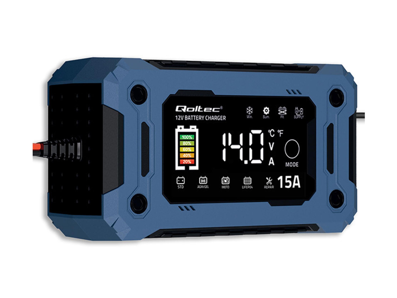 Qoltec Inteligentna mikroprocesorowa ładowarka 12V 15A (AGM, GEL, L)