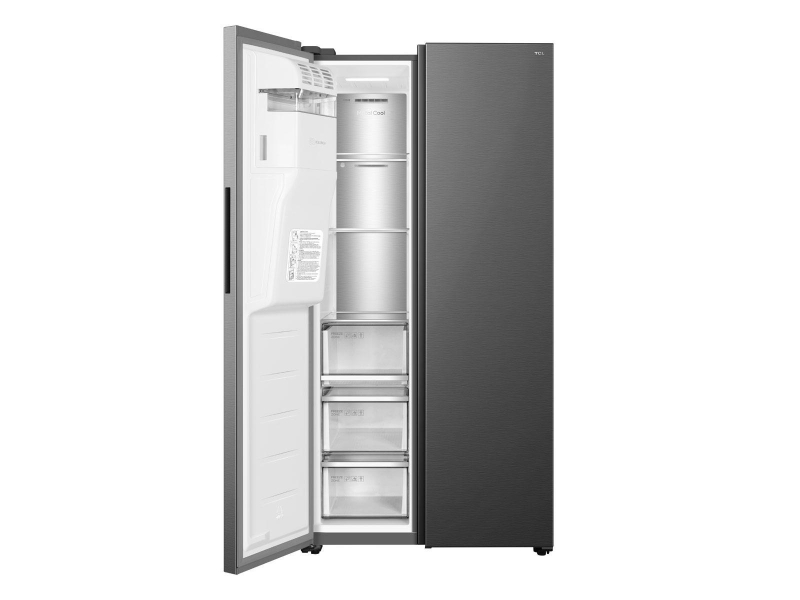 TCL RC591SXE0 No Frost 185cm Srebrna Podajnik Kostkarka 591L
