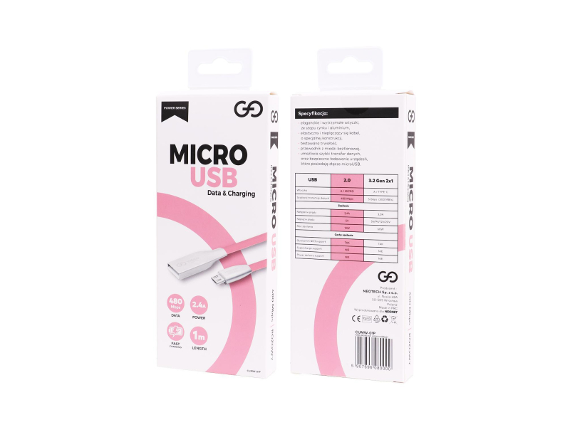 VIGGO DESIGN USB-microUSB 1m Różowy