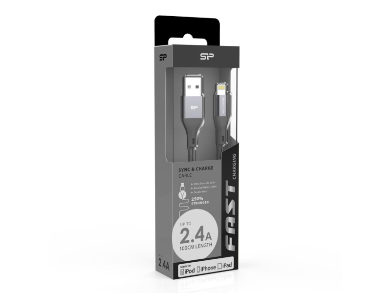Silicon Power Kabel USB-Lightning MFI Silicon 1m w otulinie szary