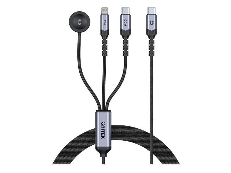 Unitek Kabel 3w1 USB-C Lightning Apple Watch PD 100W 480Mbps 1,2m