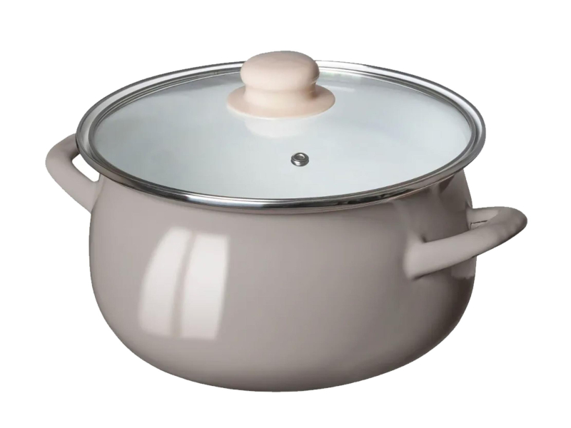 Altom Garnek emaliowany 20cm z pokrywą szklaną 2,7l taupe