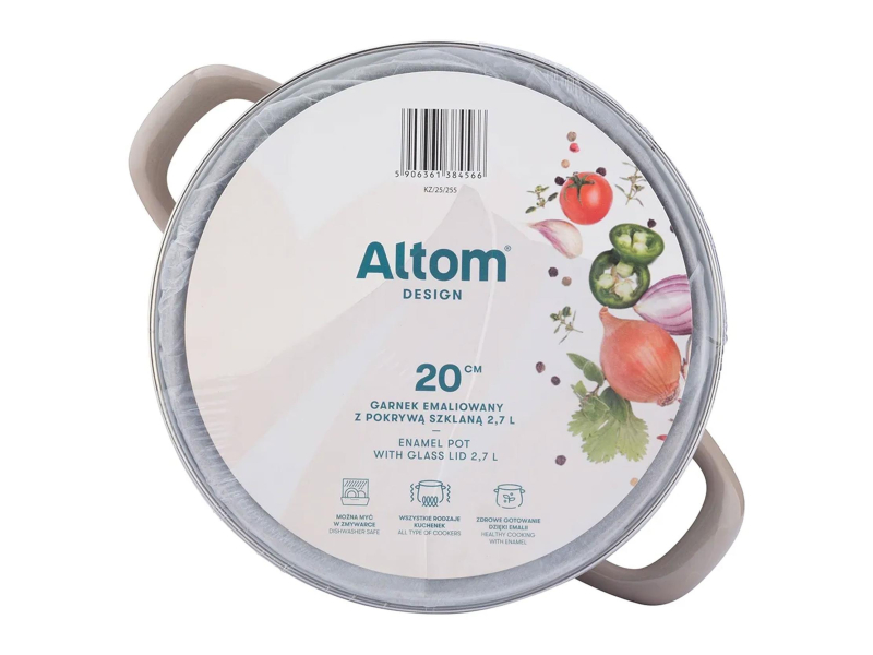 Altom Garnek emaliowany 20cm z pokrywą szklaną 2,7l taupe