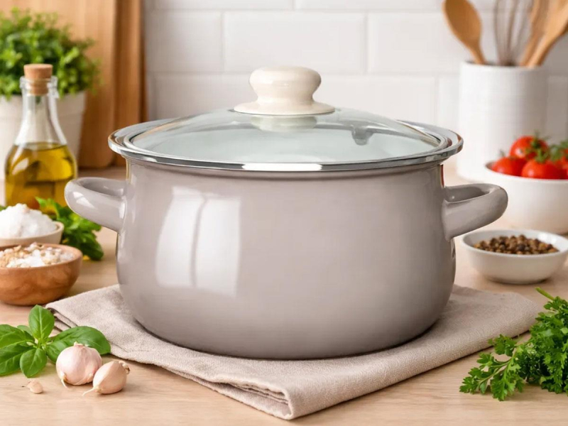 Altom Garnek emaliowany 20cm z pokrywą szklaną 2,7l taupe