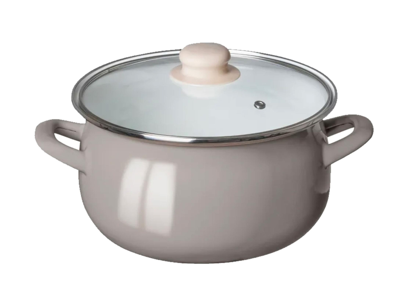 Altom Garnek emaliowany 18cm z pokrywą szklaną 1,9l taupe