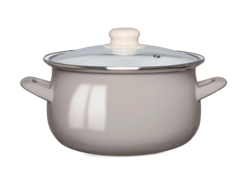 Altom Garnek emaliowany 16 cm z pokrywą szklaną 1,3l taupe