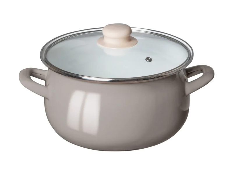 Altom Garnek emaliowany 16 cm z pokrywą szklaną 1,3l taupe