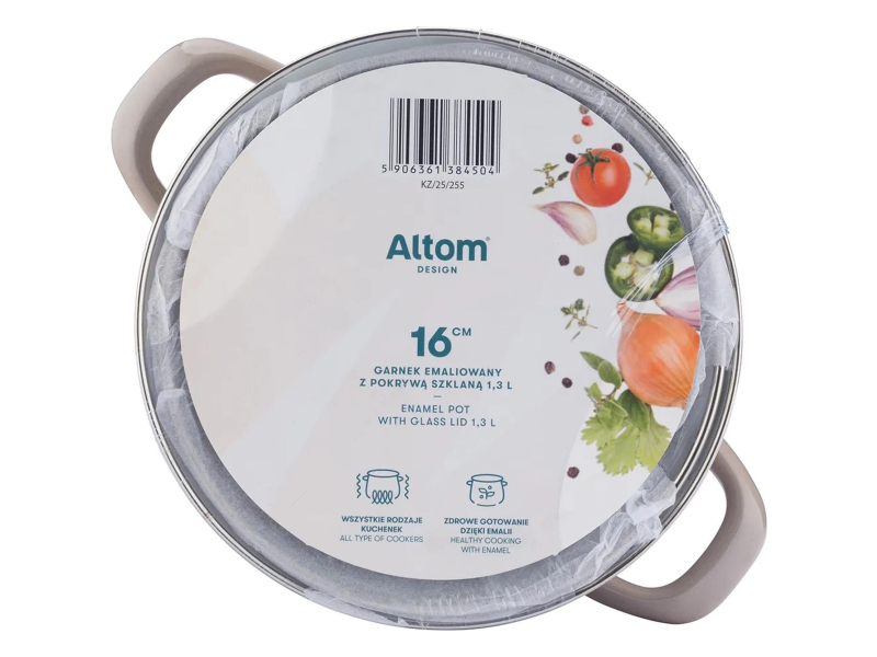 Altom Garnek emaliowany 16 cm z pokrywą szklaną 1,3l taupe
