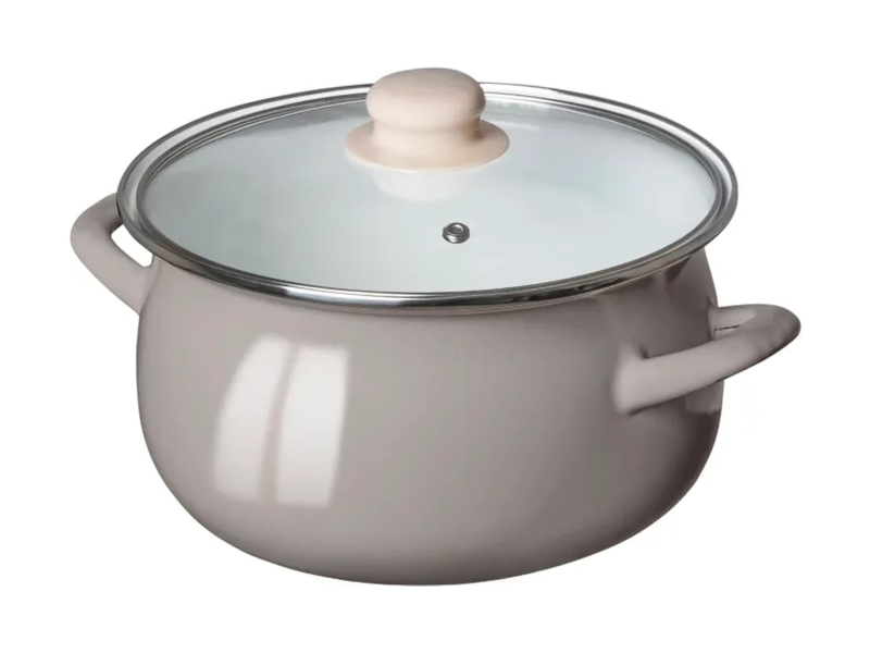 Altom Garnek emaliowany 16 cm z pokrywą szklaną 1,3l taupe