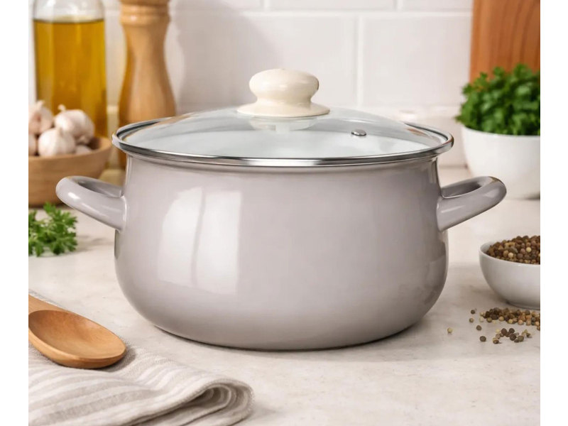 Altom Garnek emaliowany 22cm z pokrywą szklaną 3,5l taupe