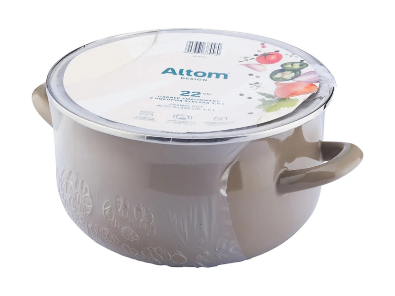 Altom Garnek emaliowany 22cm z pokrywą szklaną 3,5l taupe