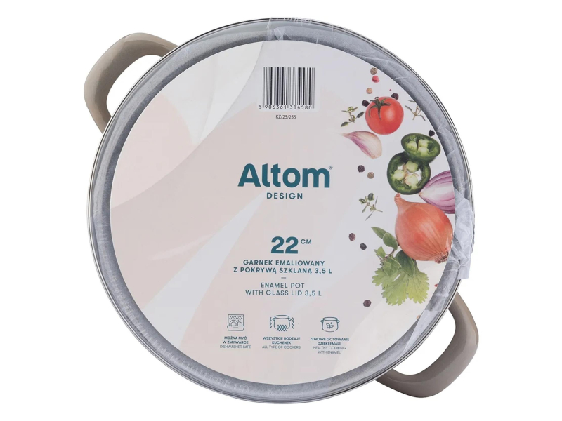 Altom Garnek emaliowany 22cm z pokrywą szklaną 3,5l taupe