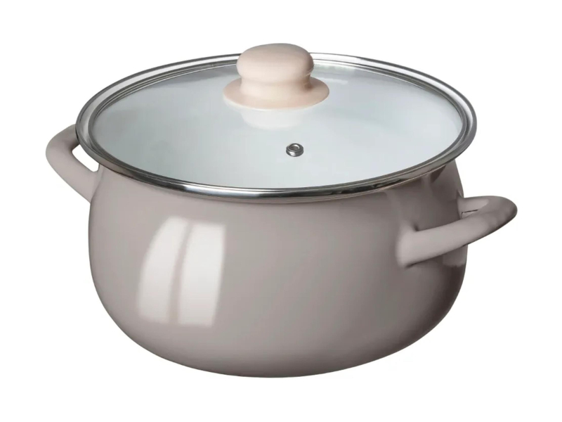 Altom Garnek emaliowany 22cm z pokrywą szklaną 3,5l taupe