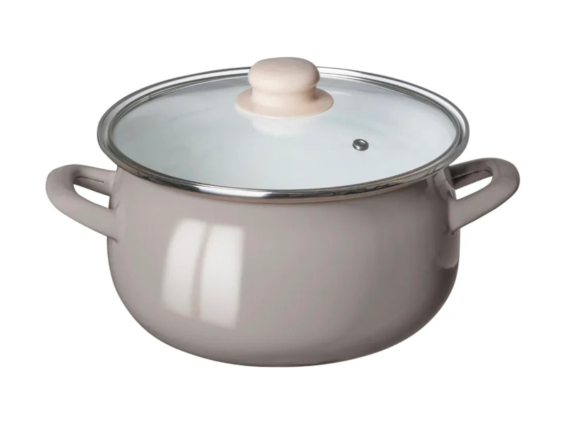 Altom Garnek emaliowany 22cm z pokrywą szklaną 3,5l taupe