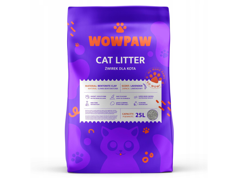 WowPaw Żwirek bentonitowy lawendowy 25l