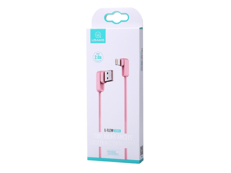 USAMS Kabel kątowy U-flow Lightning 1,2m 2A różowy