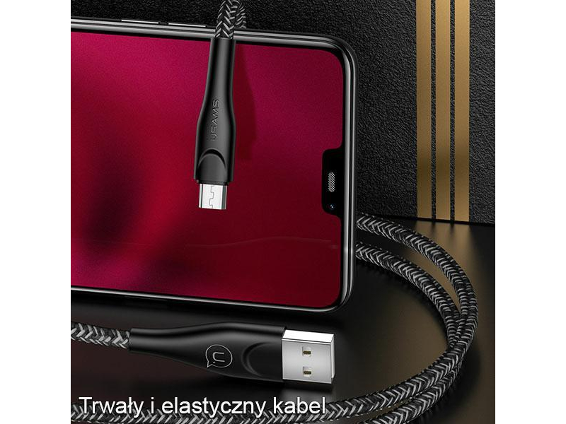 USAMS Kabel pleciony U41 microUSB 1m 2A czerwony