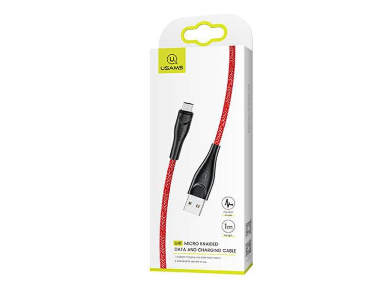 USAMS Kabel pleciony U41 microUSB 1m 2A czerwony