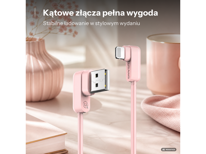 USAMS Kabel kątowy U-flow Lightning 1,2m 2A różowy
