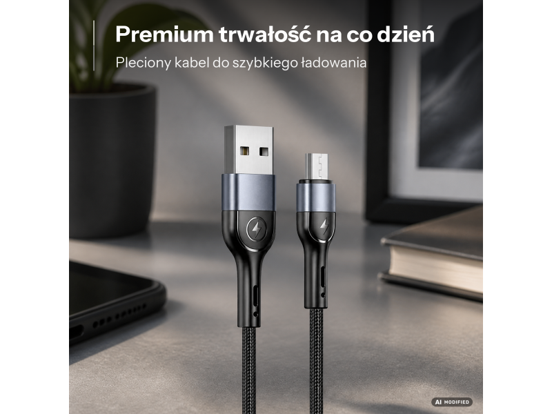 USAMS Kabel pleciony U55 2A micro USB U55 czarny