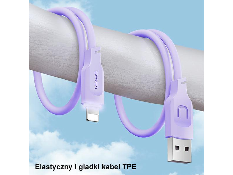 USAMS Kabel lightning 2,4A 1,2m Fast Charging purpurowy