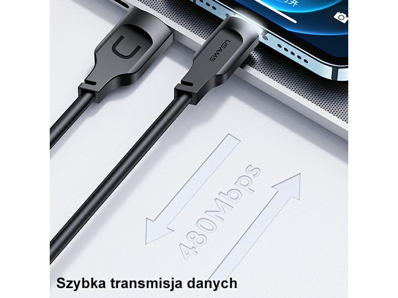 USAMS Kabel lightning 2,4A 1,2m Fast Charging purpurowy