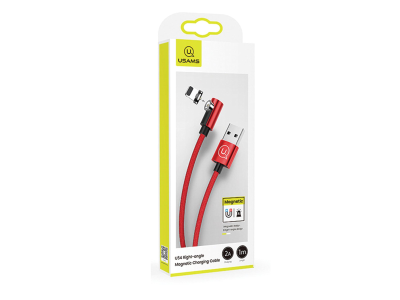 USAMS Kabel lightning 1m kątowy magnetyczny czerwony
