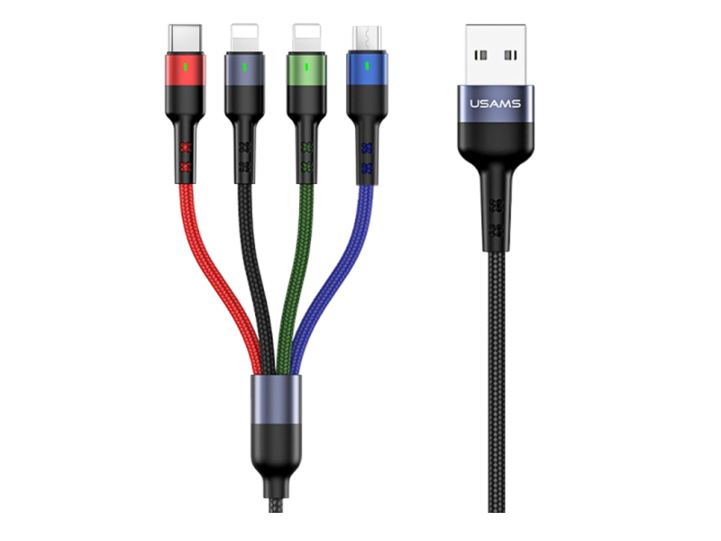 USAMS Kabel pleciony U26 4w1 0,35m 2A (2xlight/microUSB/C)