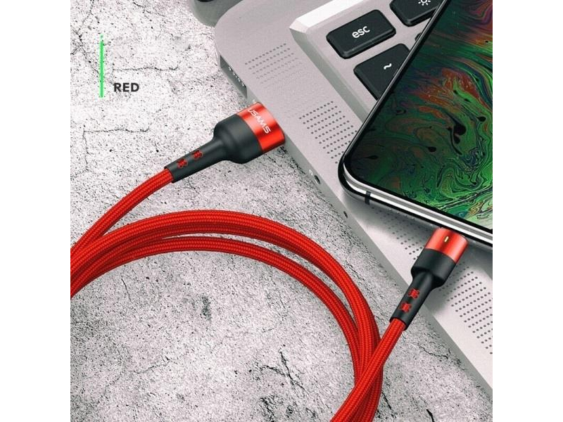 USAMS Kabel pleciony U26 USB-C 1m 3A Fast Charging czerwony