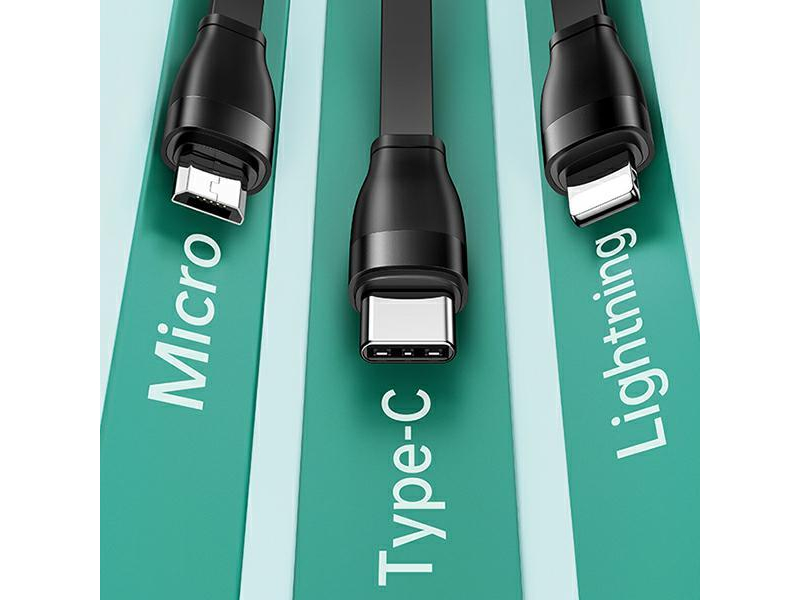 USAMS Kabel 3w1 1m niebieski/blue(lightning/microUSB/USB-C