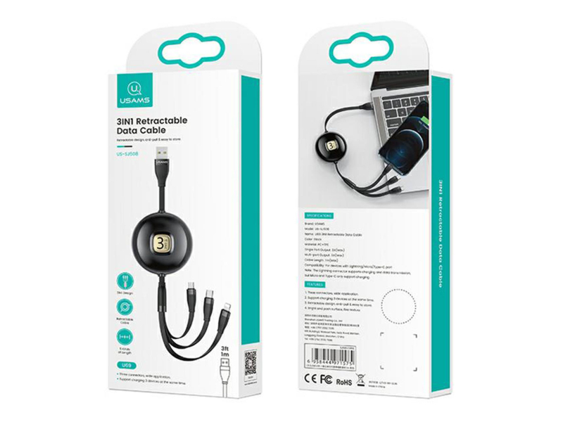 USAMS Kabel 3w1 1m niebieski/blue(lightning/microUSB/USB-C