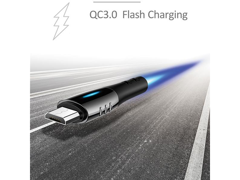 USAMS Kabel pleciony microUSB 1,2m Power-off 2A czarny