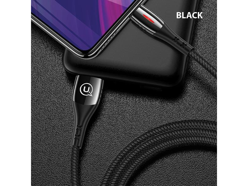 USAMS Kabel pleciony microUSB 1,2m Power-off 2A czarny