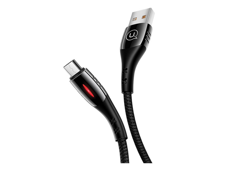 USAMS Kabel pleciony microUSB 1,2m Power-off 2A czarny
