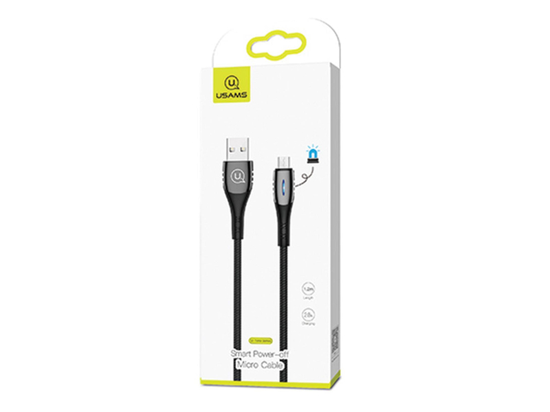 USAMS Kabel pleciony microUSB 1,2m Power-off 2A czarny
