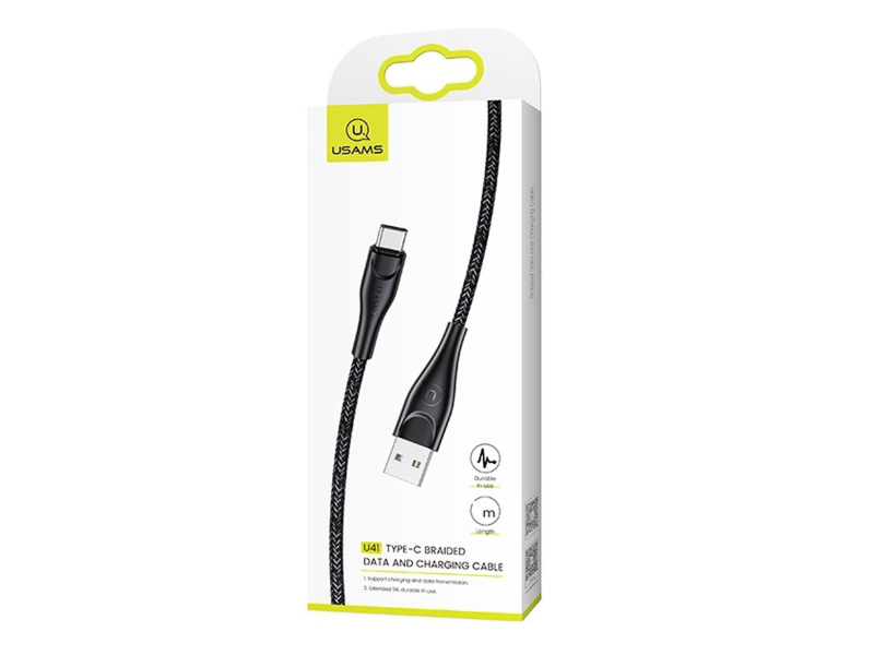 USAMS Kabel pleciony U41 USB-C 1m 2A czarny SJ392USB01