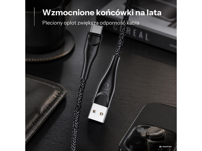 USAMS Kabel pleciony U41 USB-C 1m 2A czarny SJ392USB01