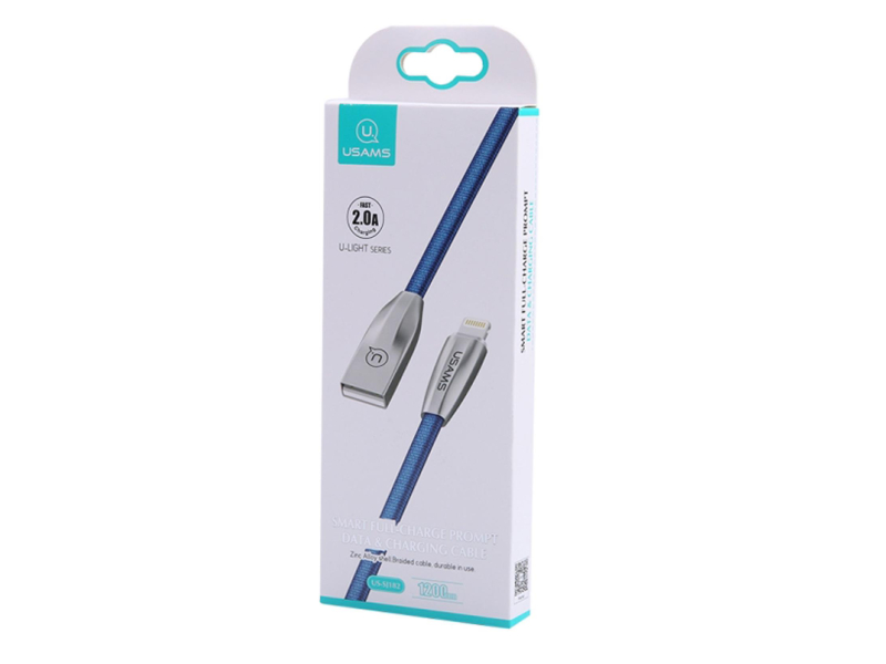 USAMS Kabel pleciony U-Light Lightning niebieski 1,2m