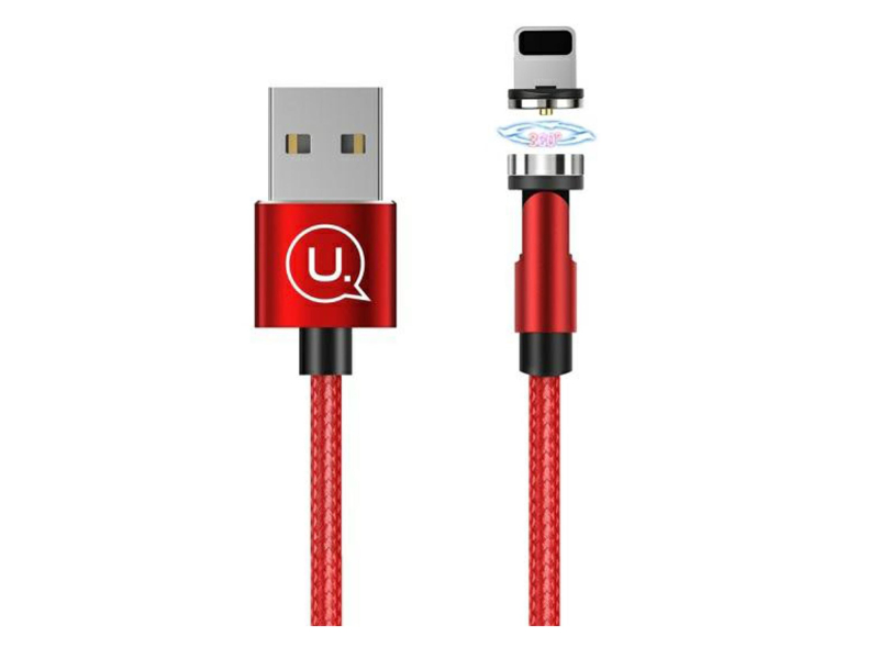 USAMS Kabel kątowy magnetyczny lightning 2,1A 1m pleciony czerwony