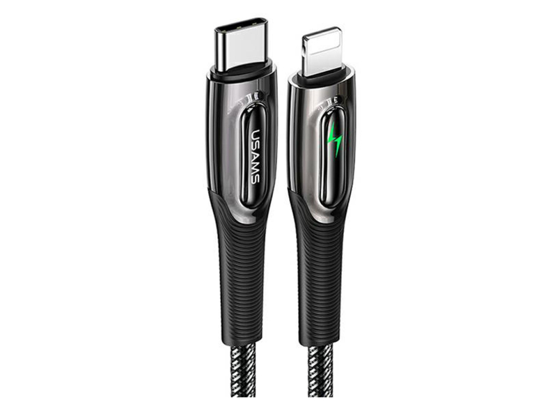 USAMS Kabel pleciony C/Lightning Smart Power-off 20W 1,2m czarny