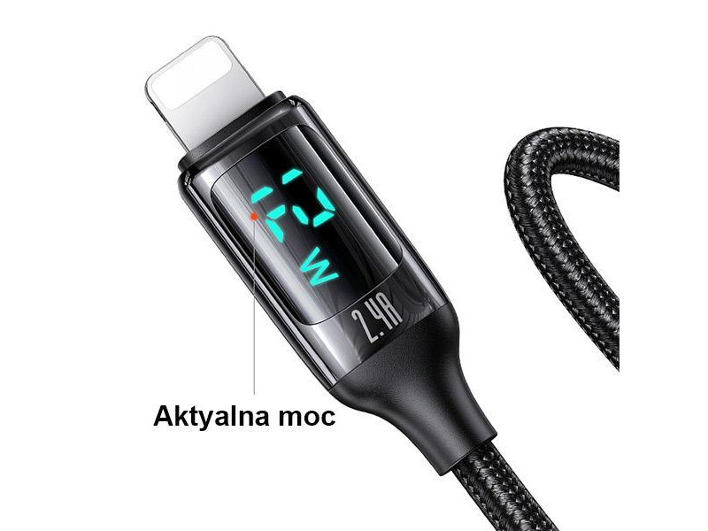 USAMS Kabel pleciony lightning 1,2m LED 2,4A Fast Charging czarny