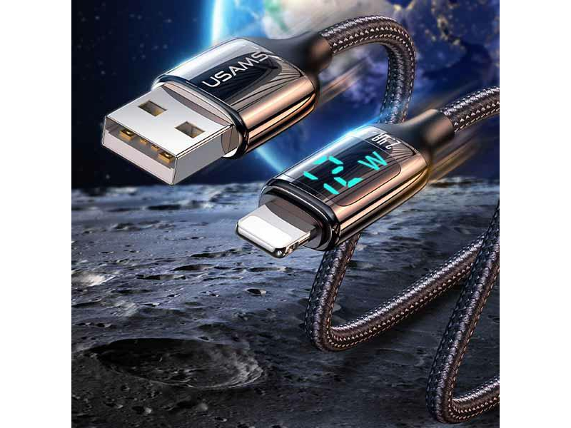 USAMS Kabel pleciony lightning 1,2m LED 2,4A Fast Charging czarny