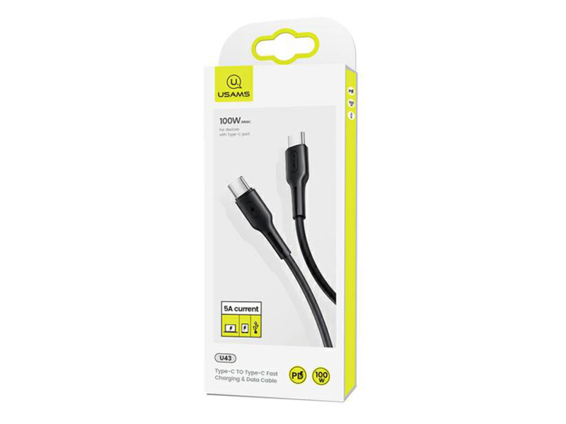 USAMS Kabel USB-C na USB-C 100W PDFast Charge 5A 1,2m czarny