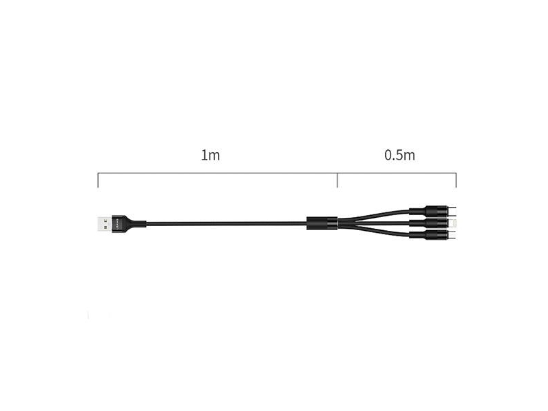 USAMS Kabel pleciony 3w1 1,5m 2A czarny