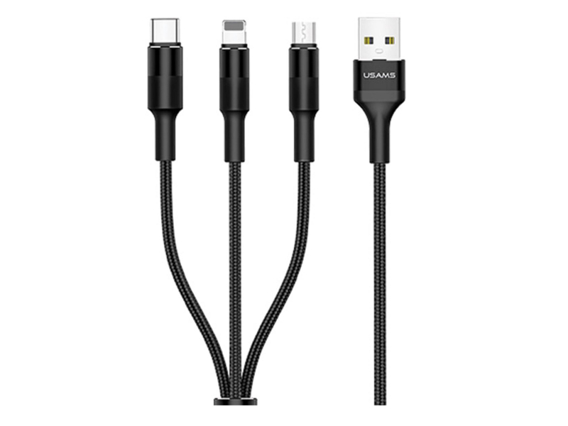 USAMS Kabel pleciony 3w1 1,5m 2A czarny