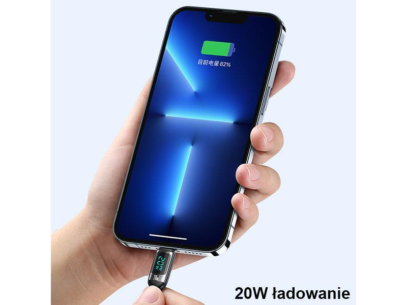 USAMS Kabel pleciony USB-C/Lightning LED 1,2m 20W PD Fast Charge